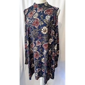 Angie Top Women Size L Cold Shoulder Open Back High Neck Long Sleeves 100% Rayon